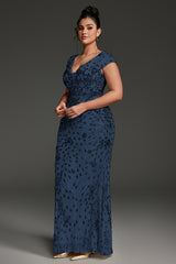 Curveins Plus Size One-Shoulder Side Slit and Waist Cinch Maxi Dress