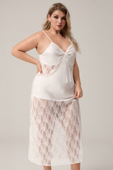 Curveins Plus Size Irregular Hem Lace Panel Spaghetti Strap Dress, Stylish Comfortable Outfit