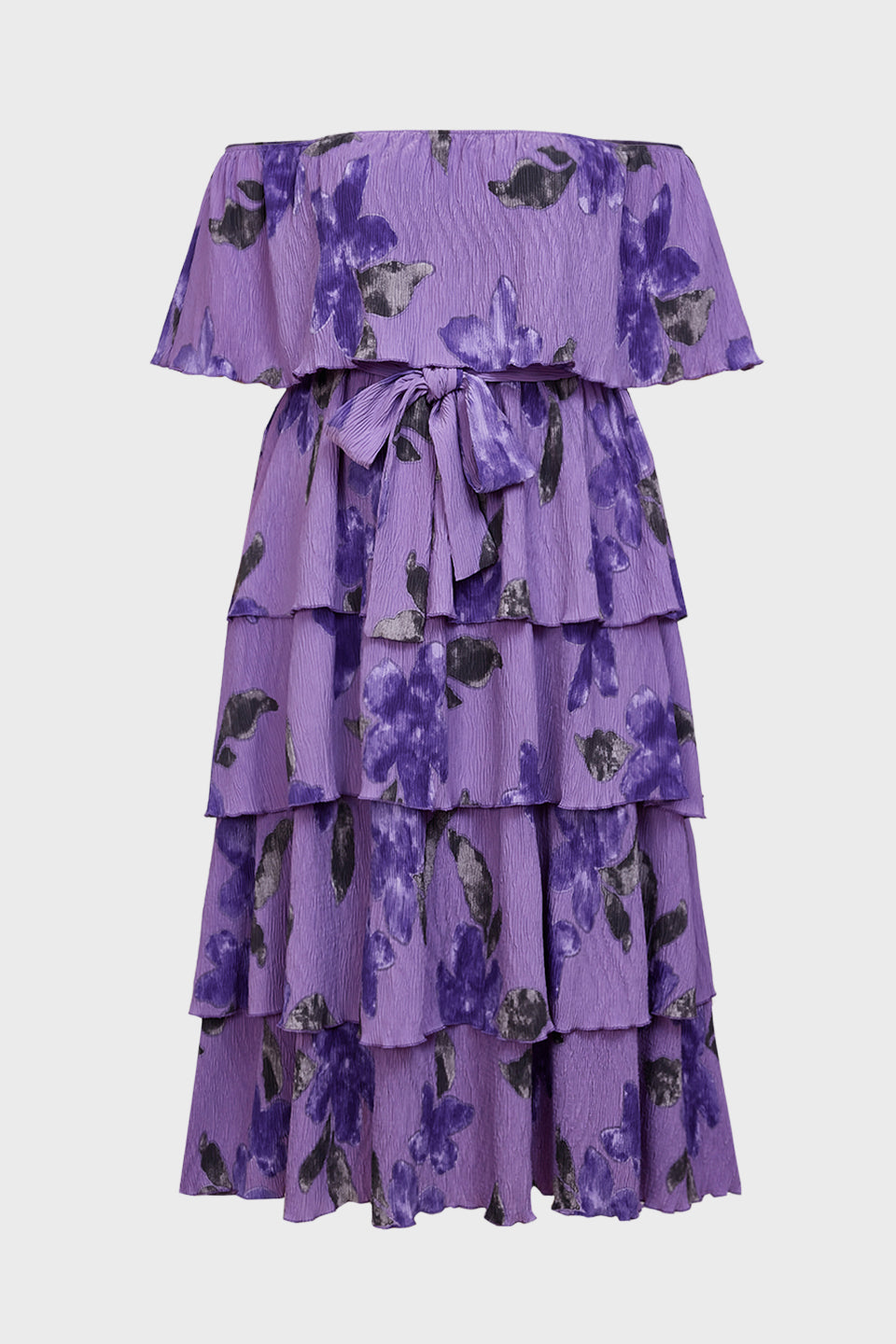 Curveins Plus Size Off-Shoulder Pleated Tiered Floral Maxi Dress