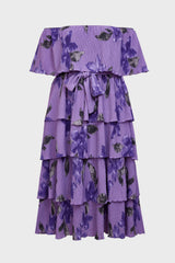 Curveins Plus Size Off-Shoulder Pleated Tiered Floral Maxi Dress