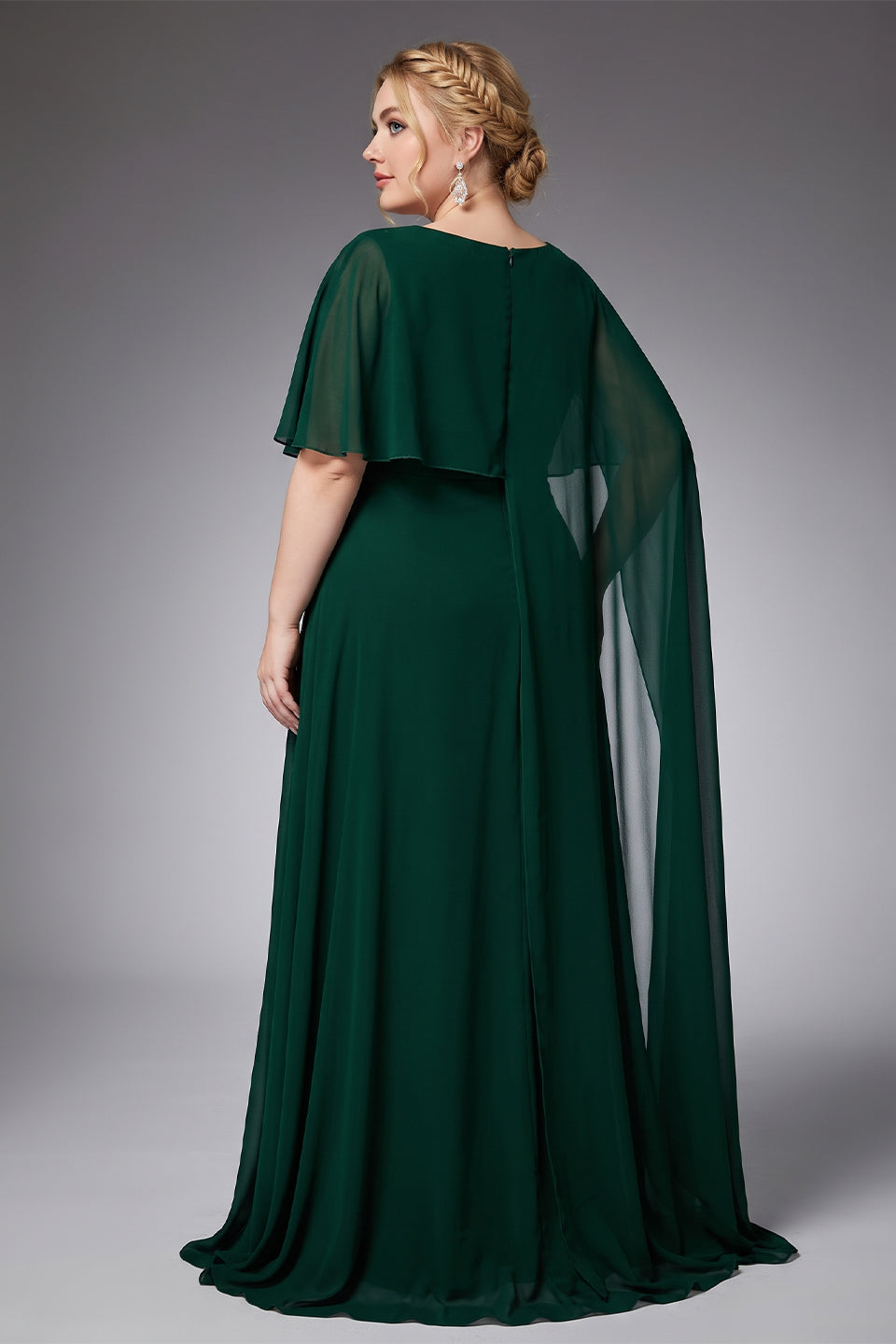 Curveins Plus Size Crew Neck Cape Sleeve Split Hem Elegant Maxi Dress