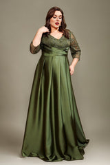 Curveins Plus Size Elegant V-Neck Embroidery Half-Sleeve Slimming Maxi Dress