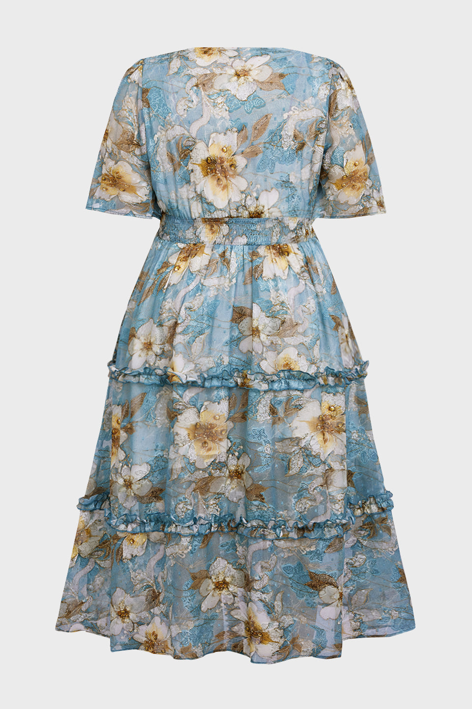 Curveins Plus Size V-Neck Batwing Sleeve Floral Ruffle Hem Maxi Dress