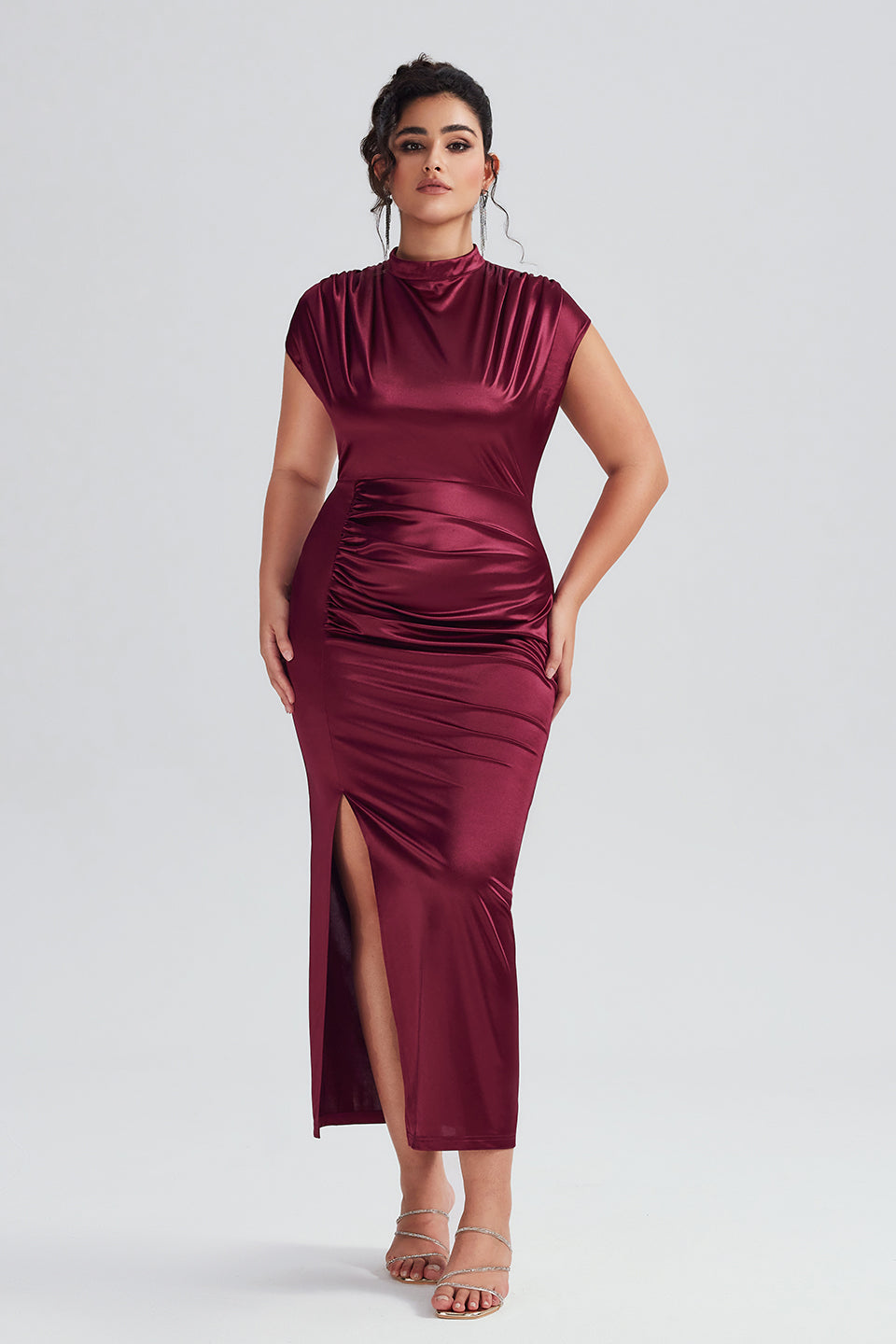 Plus Size Satin High-Waisted Black Maxi Dress