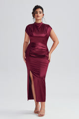 Plus Size Satin High-Waisted Black Maxi Dress