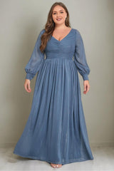 Curveins Plus Size V-Neck Long Sleeve Glitter Maxi Dress