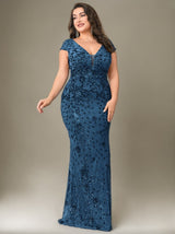 Curveins Plus Size One-Shoulder Side Slit and Waist Cinch Maxi Dress