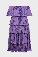 Curveins Plus Size Off-Shoulder Pleated Tiered Floral Maxi Dress