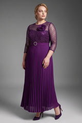 Curveins Plus Size Chic Round Neck Ruched Detail Long Sleeve Maxi Dress