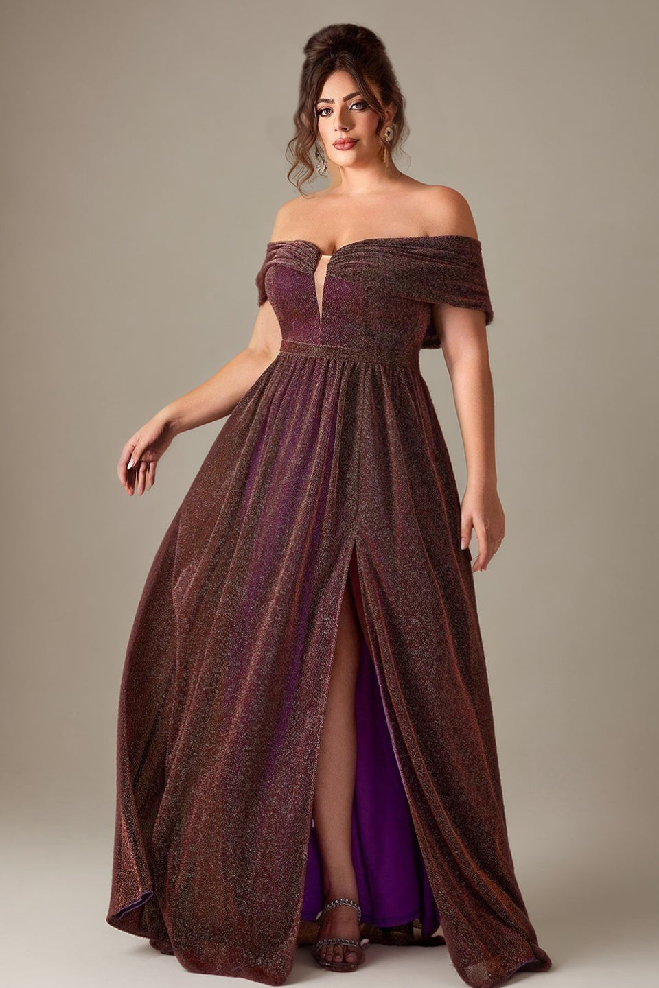 Curveins Plus Size Off-Shoulder Sequin Slit Evening Gown