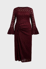 Curveins Plus Size Crew Neck Flared Long Sleeve Floral Bodycon Elegant Maxi Dress