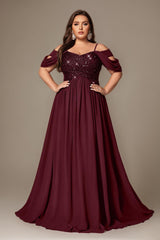 Curveins Plus Size Off-Shoulder Short Sleeve A-Line Maxi Dress