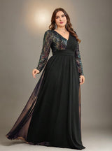 Curveins Plus Size V-Neck Sequin Bodycon Maxi Dress