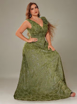 Curveins Plus Size V-Neck Sleeveless Floral Print Waist-Fitted Maxi Dress