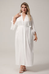 Curveins Plus Size Long Satin Chiffon Feather Sleeve Relaxed Fit Robe Sleepwear