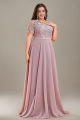 Curveins Plus Size Round Neck Short Sleeve Embroidered Waist Cinched Elegant Maxi Dress