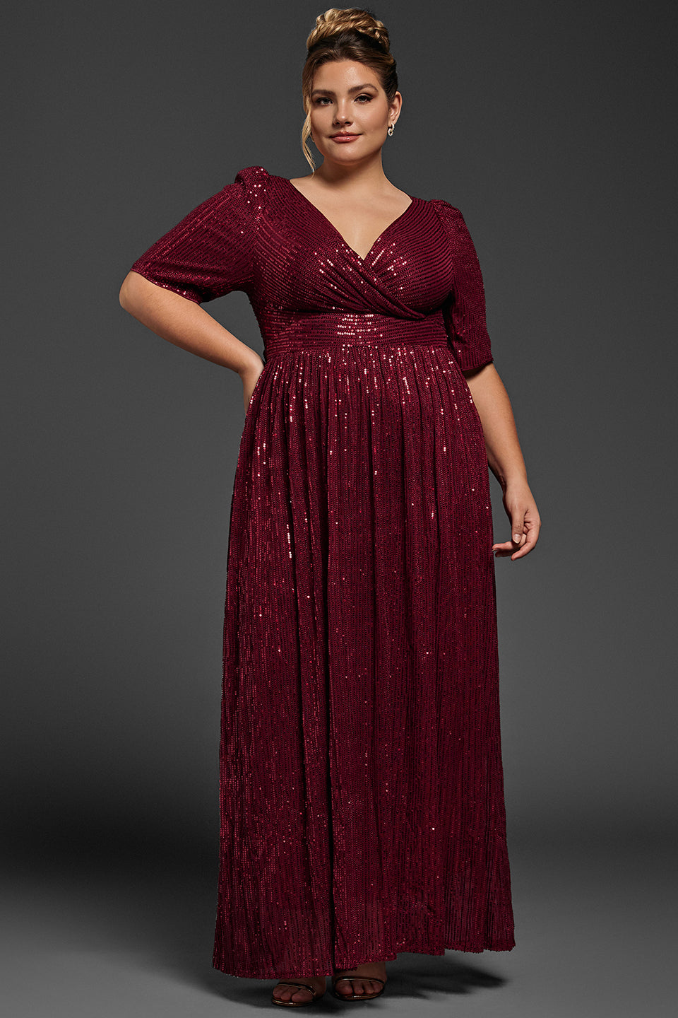 Curveins Plus Size Surplice Sequin Maxi Dress