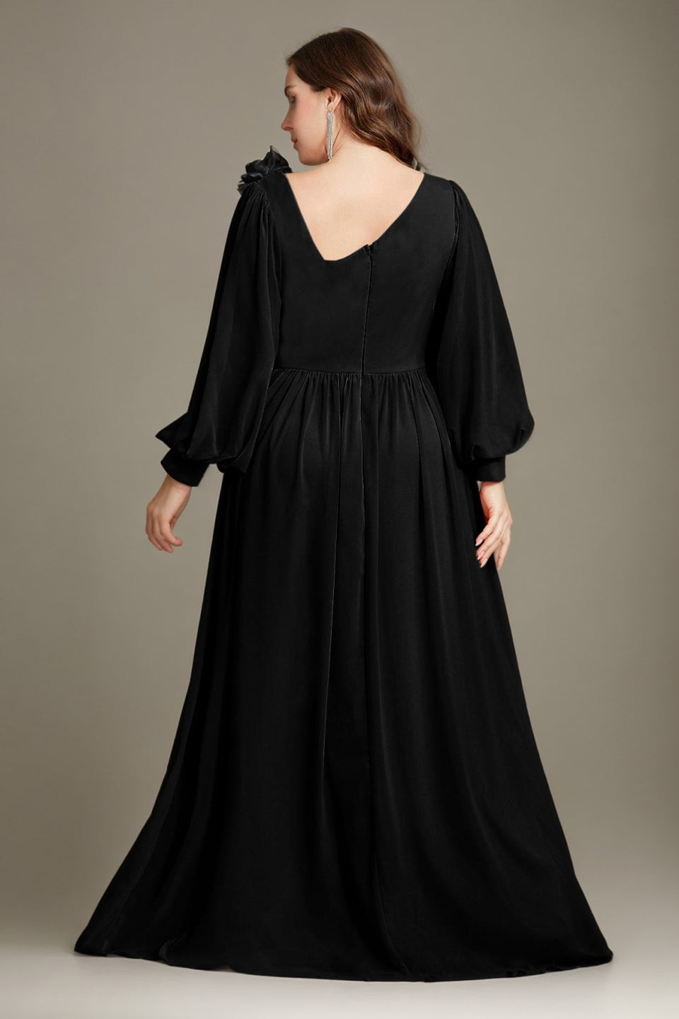 Curveins Plus Size One Shoulder Chiffon 3D Flower Detail Elegant Flowy Maxi Dress 26/4X / Black