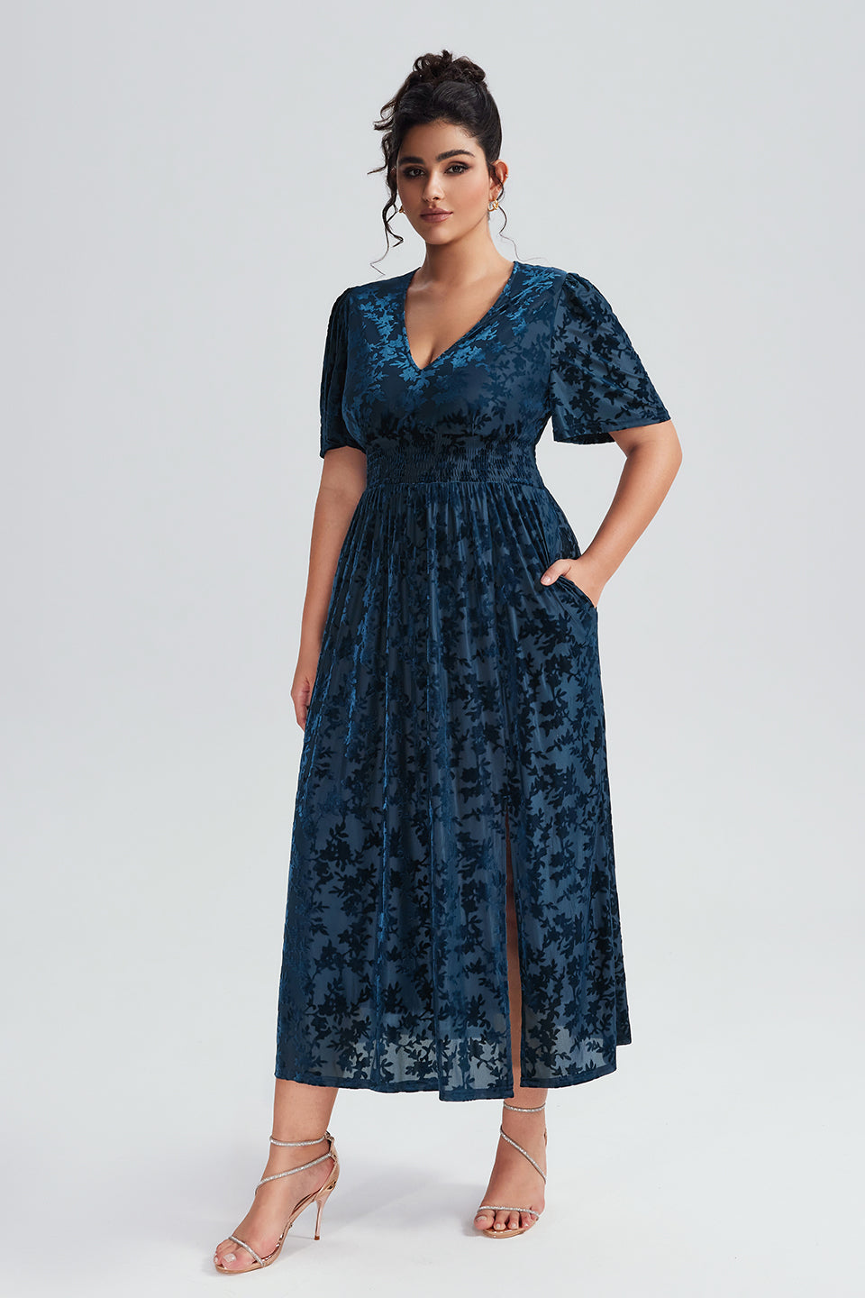 Curveins Plus Size Velvet Plain Maxi Dress