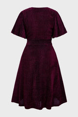Curveins Plus Size V-Neck Short Sleeve Velvet Midi Dress