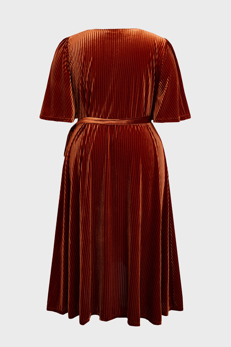 Curveins Plus Size Wrap V-Neck Belted Asymmetrical Hem Velvet Maxi Dress