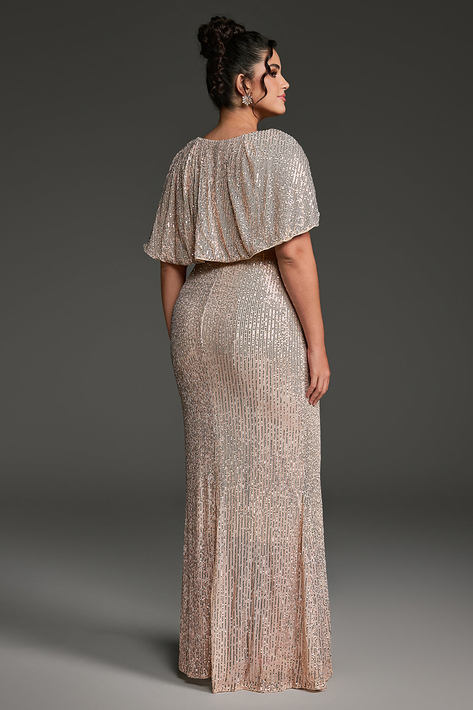 Curveins Plus Size V-Neck Sequin Short Sleeve Bodycon Maxi Dress