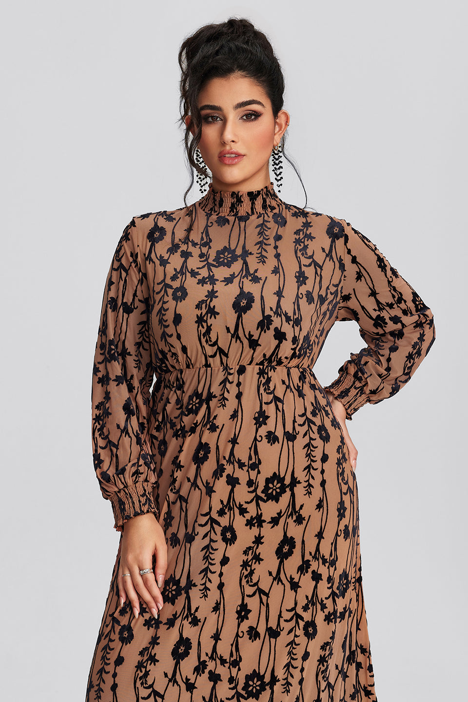 Curveins Plus Size Navy Blue Floral Velvet Maxi Dress