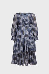 Curveins Plus Size V Neck Lantern Sleeve Cinched Waist Elegant Maxi Dress