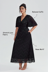Curveins Plus Size Black Lace Maxi Dress for Evening Wear & Formal Events