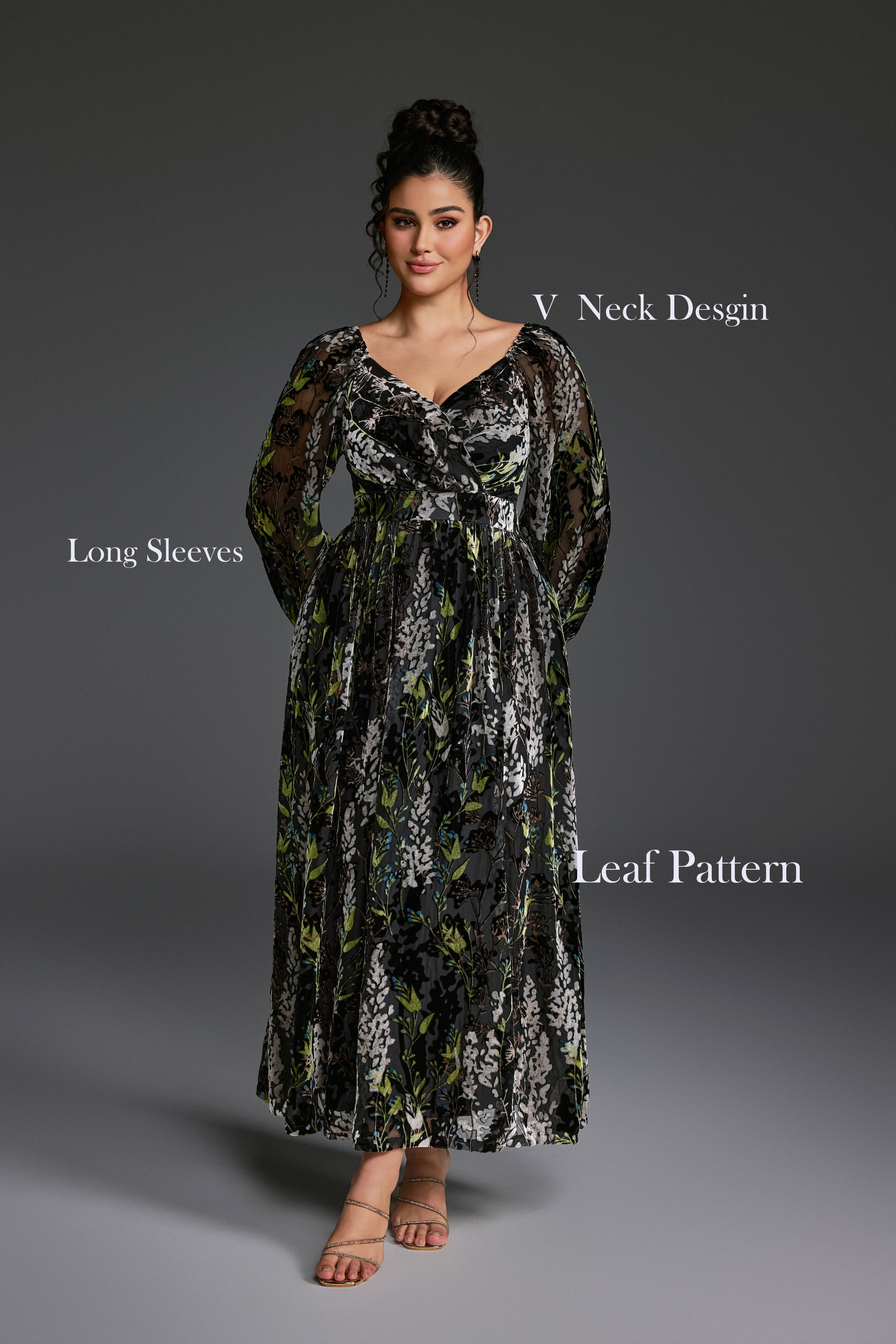 Curveins Plus Size Velvet Lantern Sleeve Plain Maxi Dress