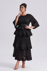 Curveins Plus Size Crew Neck Long Sleeve Ruffle Tiered Skirt Set