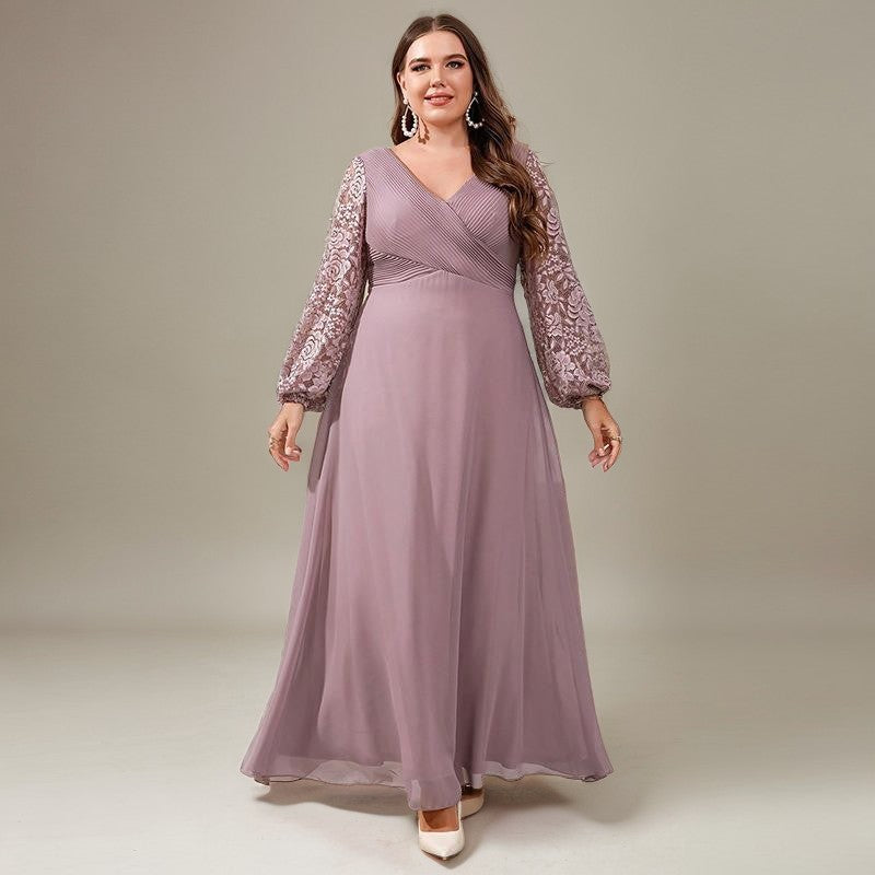 Curveins Plus Size V Neck Lantern Sleeve Sequin Evening Maxi Dress