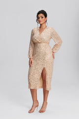 Curveins Plus Size Embellished Sequin Elegant V-Neck Bodycon Dress