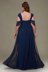 Curveins Plus Size Off-Shoulder Slit Waist-Defining Elegant Maxi Dress
