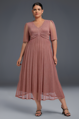 Curveins Plus Size V-Neck Short Sleeve Ruffle Hem Maxi Dress