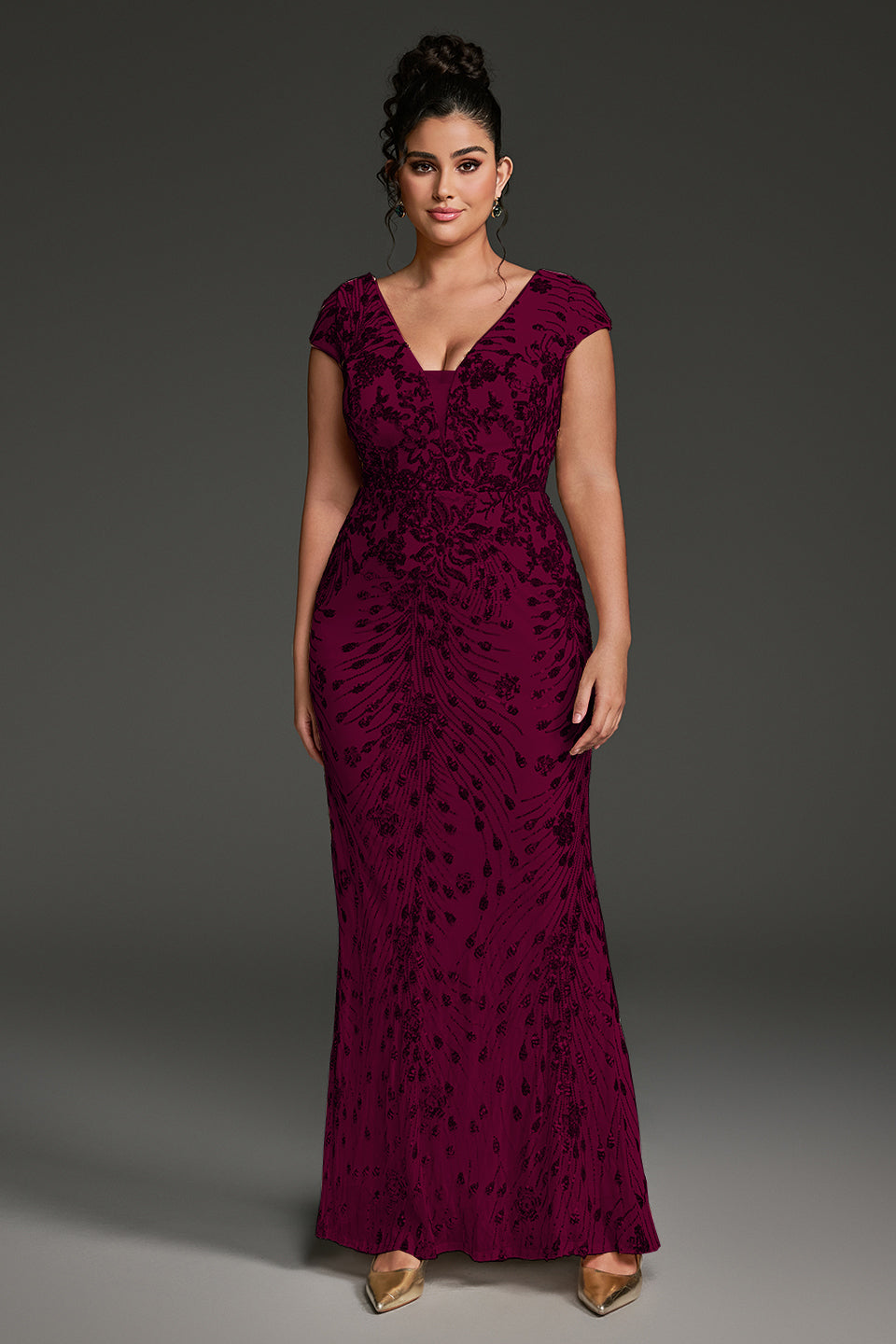 Curveins Plus Size One-Shoulder Side Slit and Waist Cinch Maxi Dress