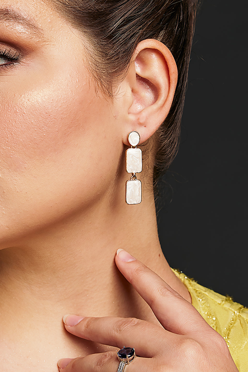 Curveins Square Enamel Drop Earrings