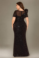 Curveins Plus Size Short Sleeve Bodycon Sequin Floral Pattern Maxi Dress