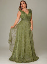 Curveins Plus Size V-Neck Sleeveless Floral Print Waist-Fitted Maxi Dress