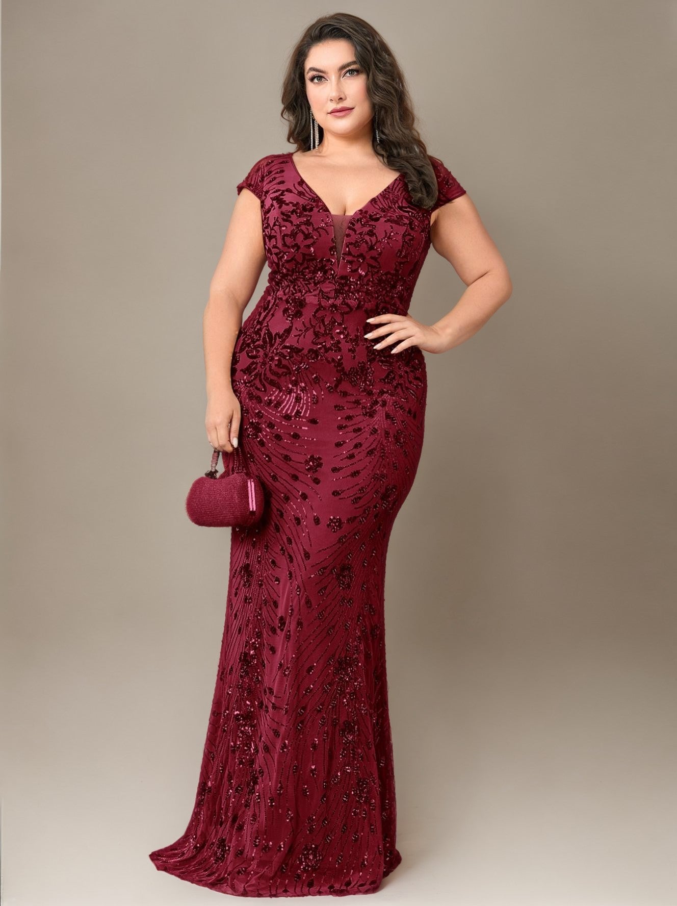 Curveins Plus Size One-Shoulder Side Slit and Waist Cinch Maxi Dress