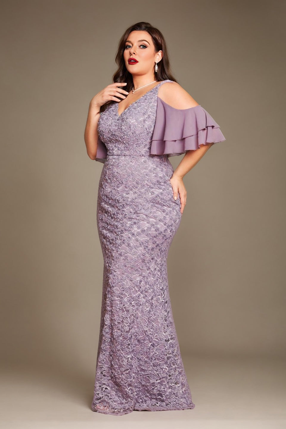 Curveins Plus Size V-Neck Long Sequin Mermaid Bodycon Maxi Dress