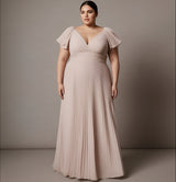 Curveins Plus Size Elegant Flutter Sleeve Ruched Maxi Dress