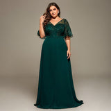 Curveins Plus Size V-Neck Batwing Sleeve Printed Maxi Dress