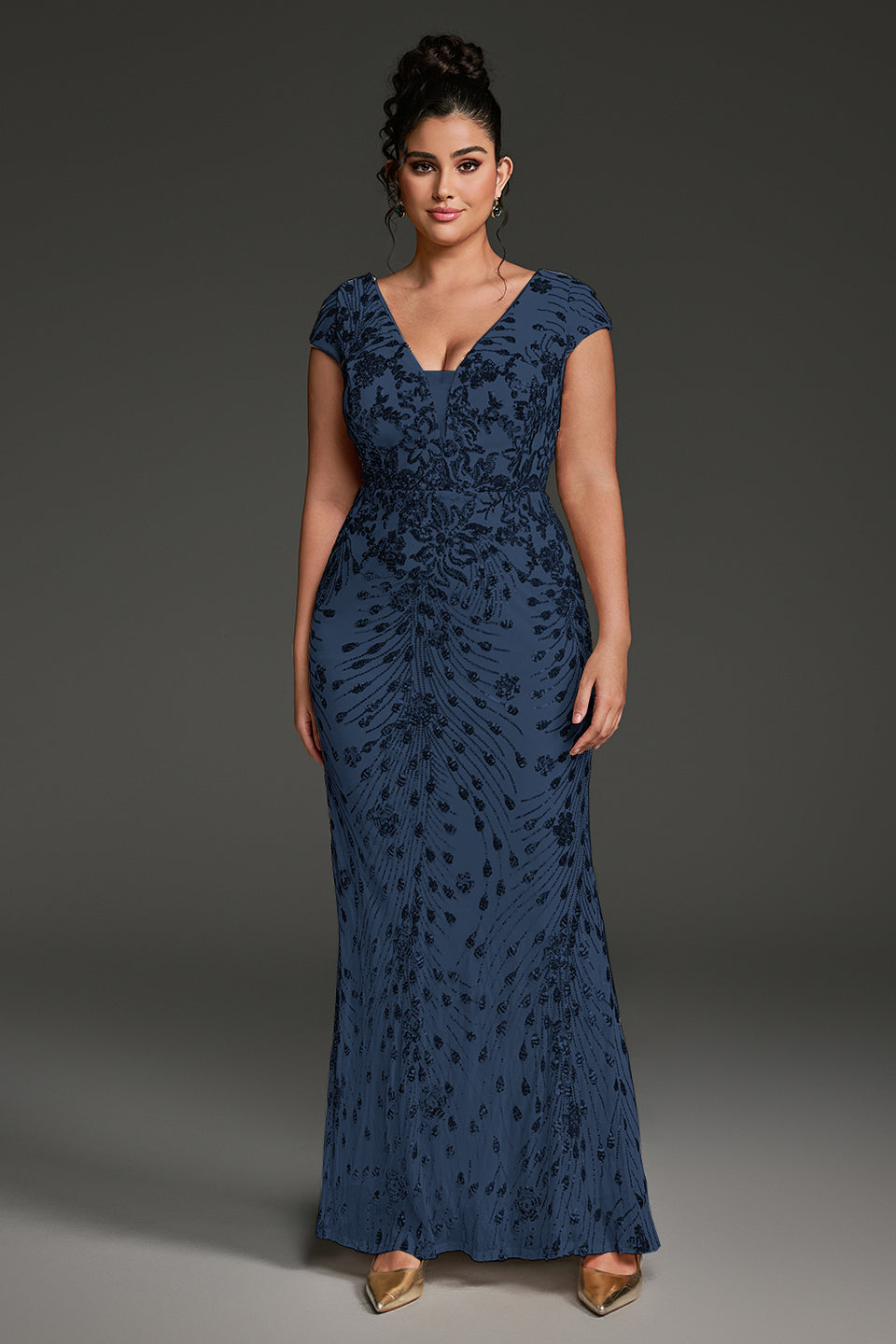 Curveins Plus Size One-Shoulder Side Slit and Waist Cinch Maxi Dress