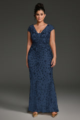 Curveins Plus Size One-Shoulder Side Slit and Waist Cinch Maxi Dress