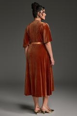 Curveins Plus Size Wrap V-Neck Belted Asymmetrical Hem Midi Dress