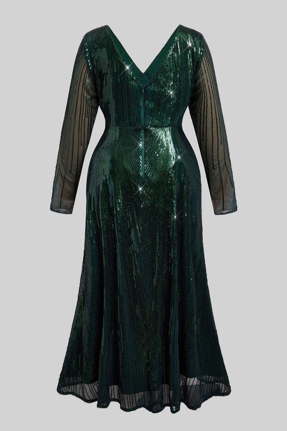 Curveins Plus Size V Neck Long Sleeve Sequin Maxi Dress