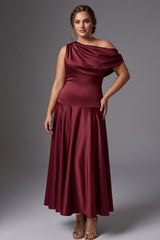Curveins Plus Size One Shoulder Sleeveless Cinched Waist Elegant Maxi Dress