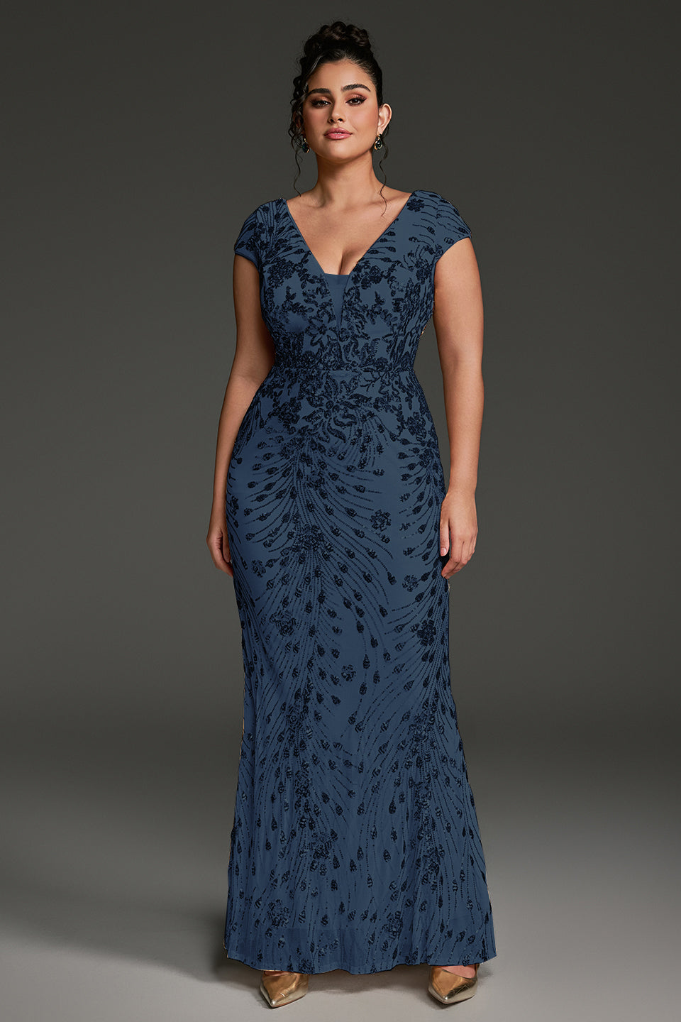 Curveins Plus Size One-Shoulder Side Slit and Waist Cinch Maxi Dress