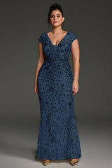 Curveins Plus Size One-Shoulder Side Slit and Waist Cinch Maxi Dress